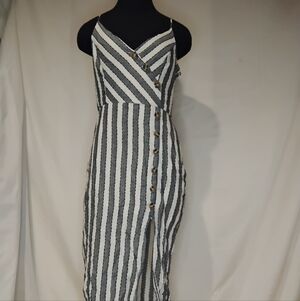 Elegant Striped Midi Dress with Button Detail